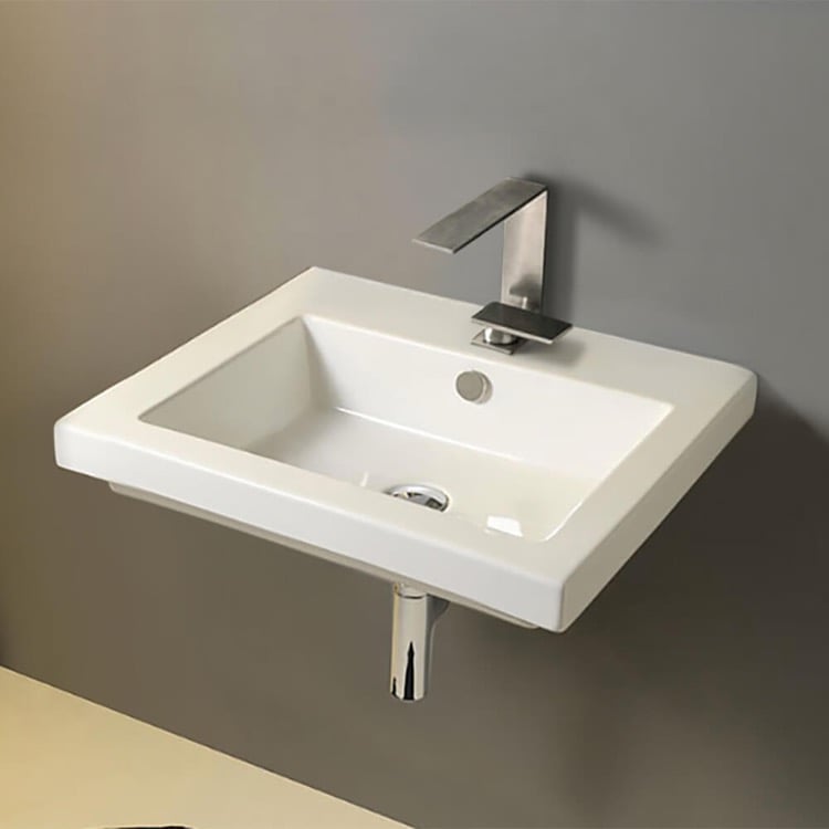 Tecla CAN01011-One Hole Rectangular White Ceramic Wall Mounted or Drop In Sink
